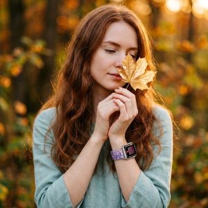 Model wearing Giselle Band for Apple Watch in Purple Essence Apple Watch band