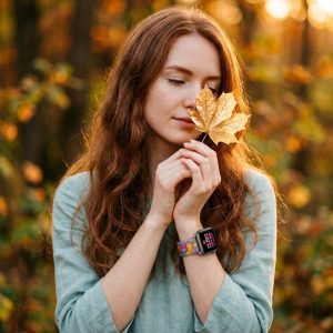 Model wearing Giselle Band for Apple Watch in Rainbow Apple Watch band