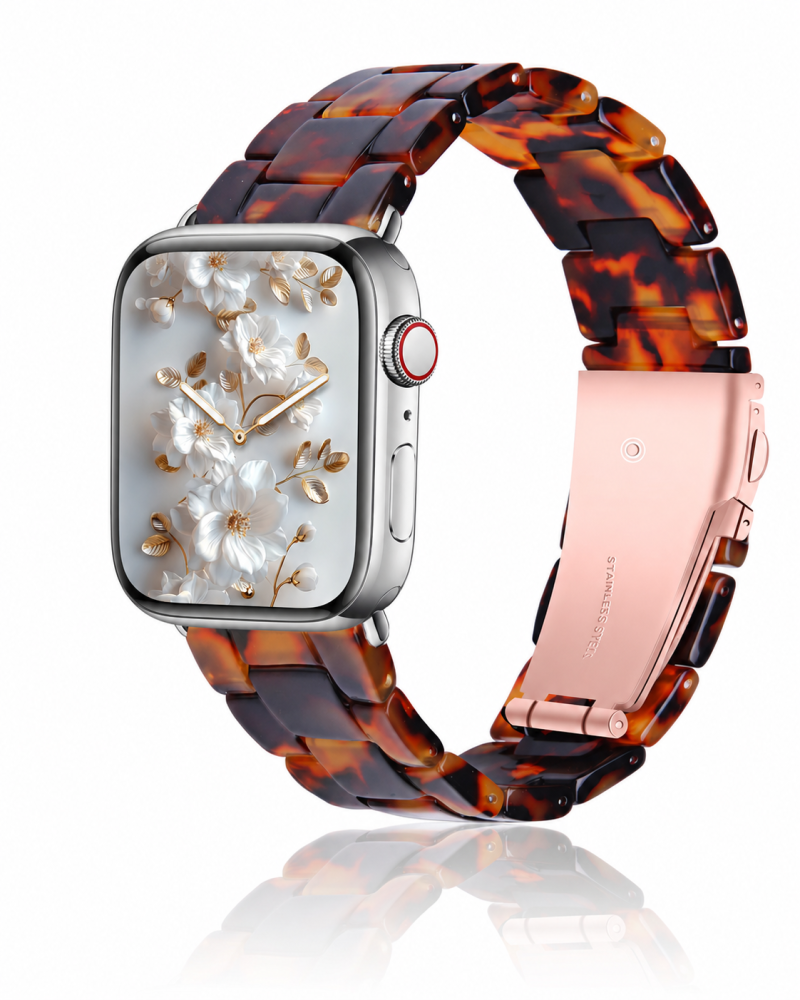 Model wearing Giselle Band for Apple Watch in Tortoiseshell Apple Watch band