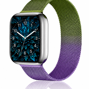 Model wearing Gradient Green Purple Milanese Loop For Apple Watch Apple Watch band