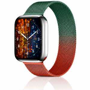 Model wearing Gradient Orange Light Green Milanese Loop For Apple Watch Apple Watch band