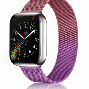 Model wearing Gradient Pink Purple Milanese Loop For Apple Watch Apple Watch band