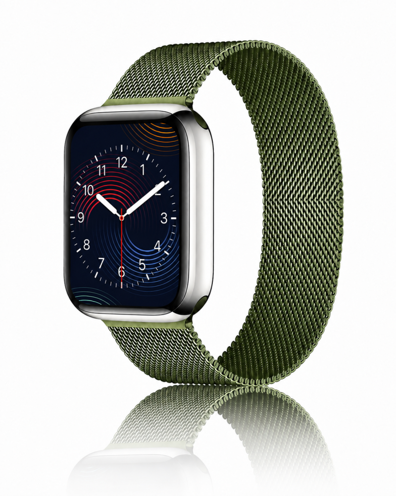 Model wearing Grass Green Milanese Loop For Apple Watch Apple Watch band