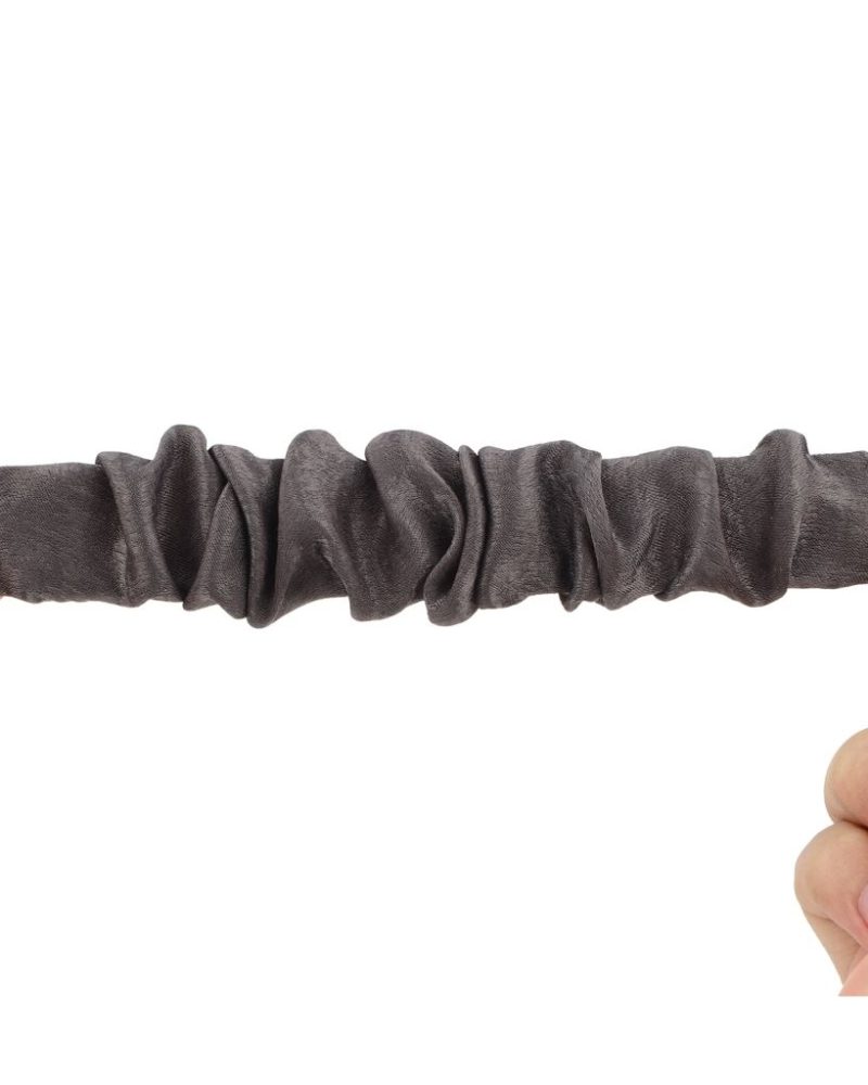 Grey scrunchie elastic fabric Apple Watch band with silver connectors