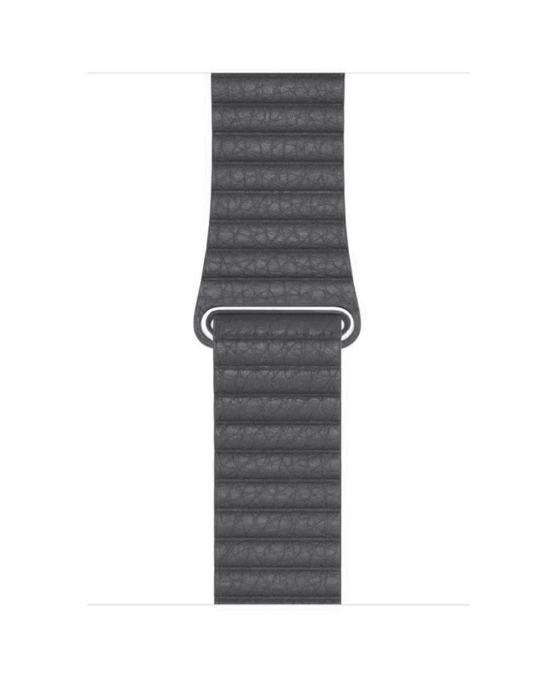 Grey leather loop Apple Watch band with ribbed texture and silver connector