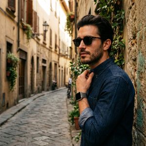 Model wearing Gun Metal Milanese Loop for Apple Watch Apple Watch band