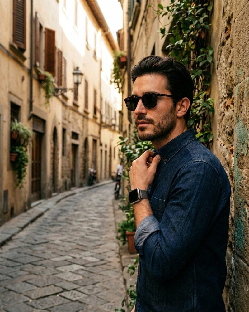 Model wearing Gun Metal Milanese Loop for Apple Watch Apple Watch band