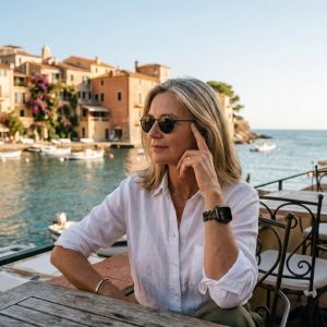 Model wearing Herringbone Stainless Steel Band for the Apple Watch in Black Apple Watch band