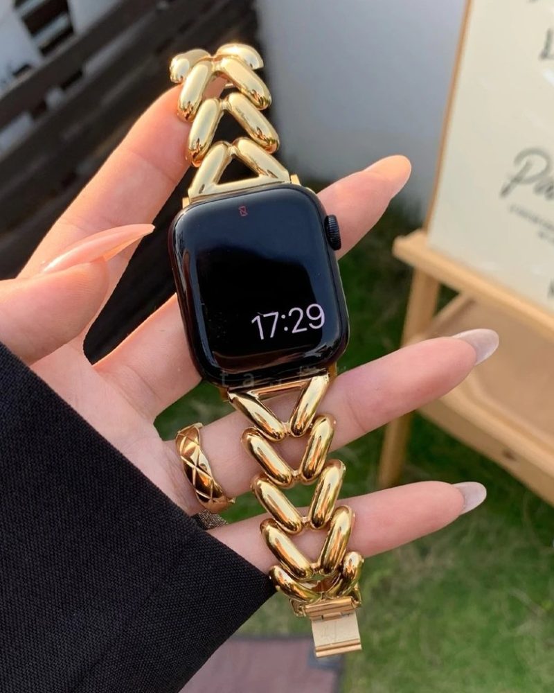 Herringbone Stainless Steel Band for the Apple Watch in Gold