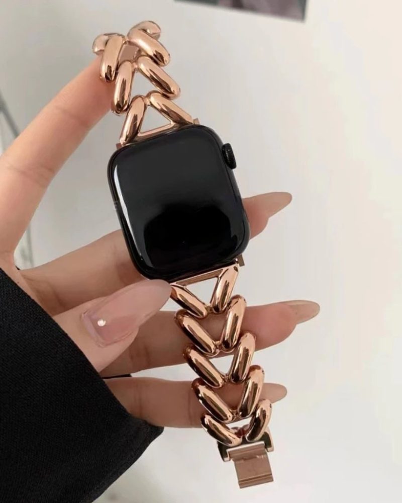 Herringbone Stainless Steel Band for the Apple Watch in Rose Gold