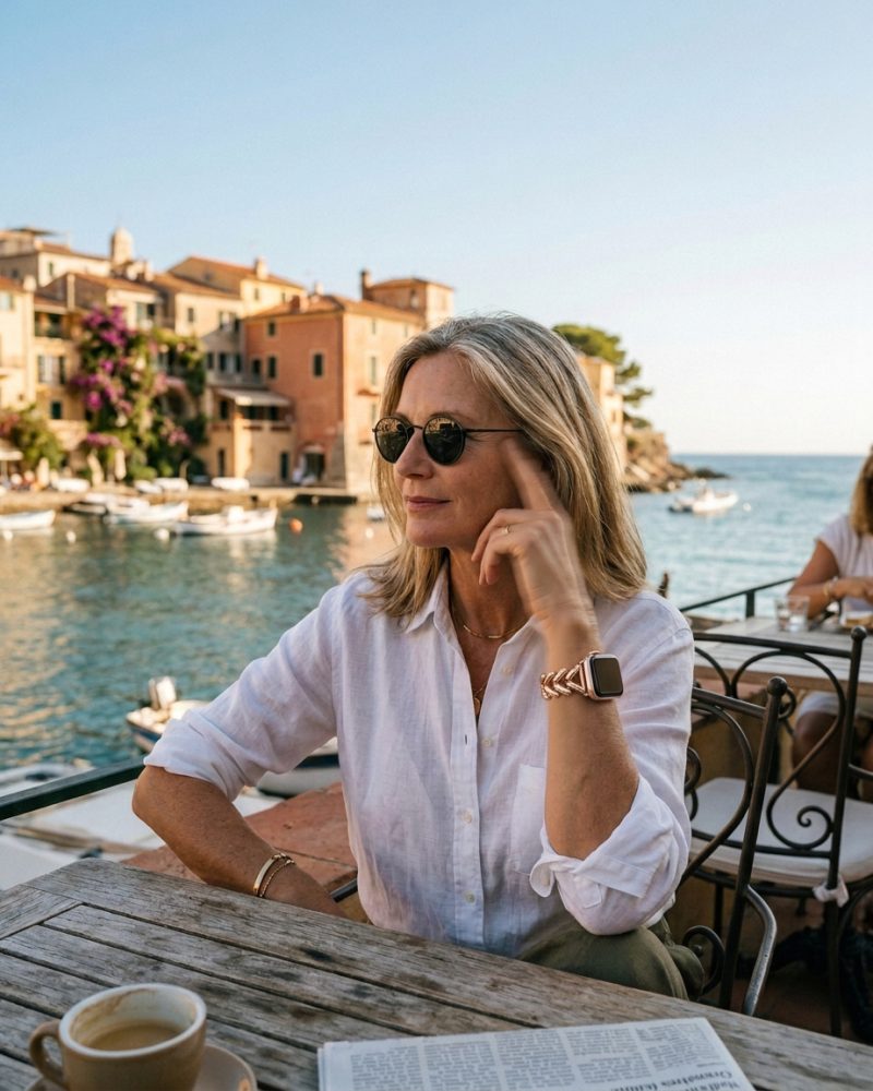 Model wearing Herringbone Stainless Steel Band for the Apple Watch in Rose Gold Apple Watch band