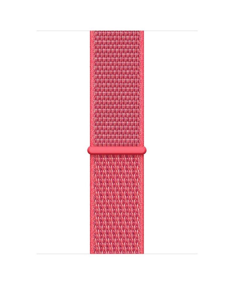 Hibiscus pink woven nylon Sport Loop Apple Watch band with hook-and-loop closure