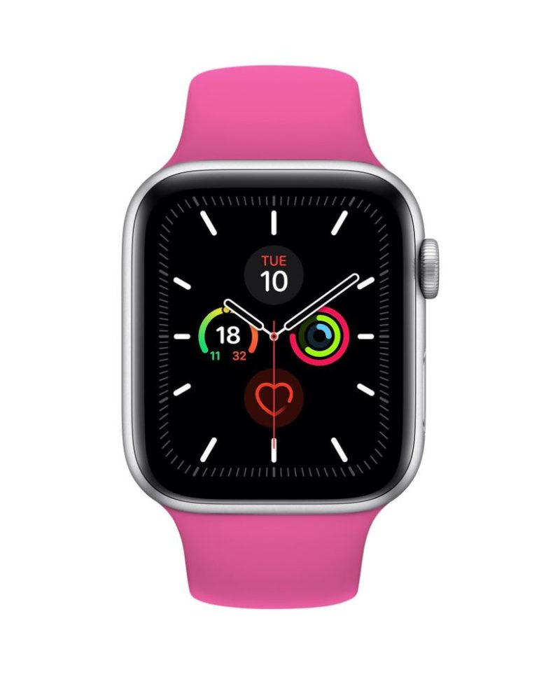 Hot pink silicone sport band for Apple Watch with silver case