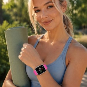 Model wearing Hot Pink Sport Band for Apple Watch Apple Watch band