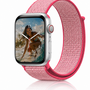 Model wearing Hot Pink Sport Loop For Apple Watch Apple Watch band