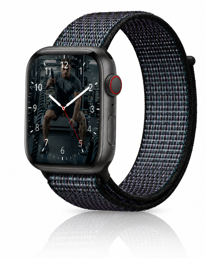 Model wearing Hyper Grape Sport Loop For Apple Watch Apple Watch band