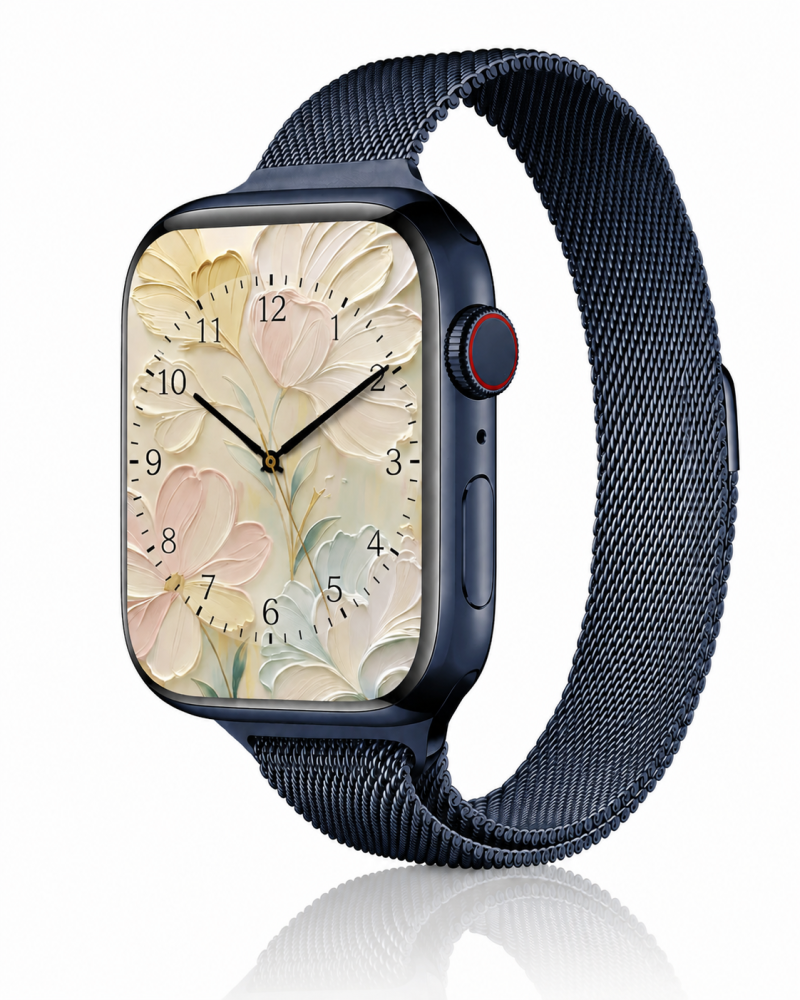 Model wearing Indigo Blue Aurora Slim Milanese Band for Apple Watch Apple Watch band