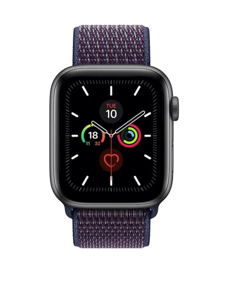 Indigo woven nylon Sport Loop band on space grey Apple Watch