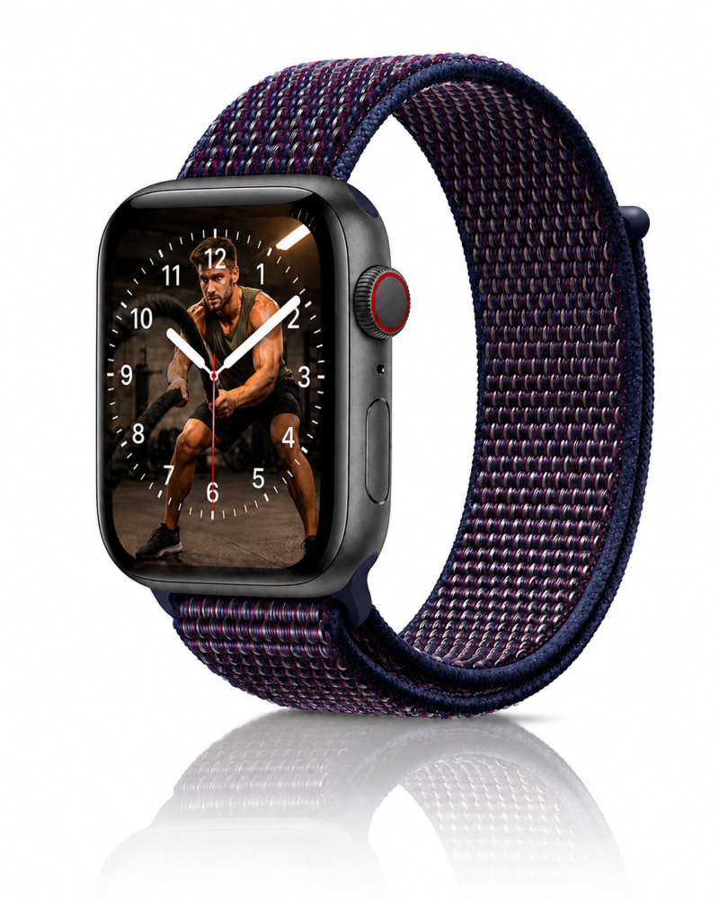 Model wearing Indigo Sport Loop For Apple Watch Apple Watch band