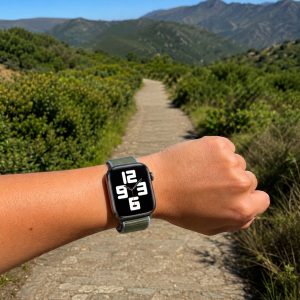 Model wearing Inverness Green Sport Loop For Apple Watch Apple Watch band