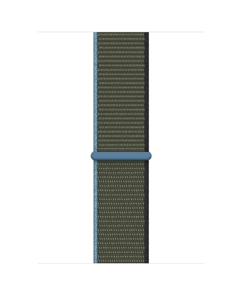 Inverness green woven nylon Sport Loop Apple Watch band with blue hook-and-loop fastener