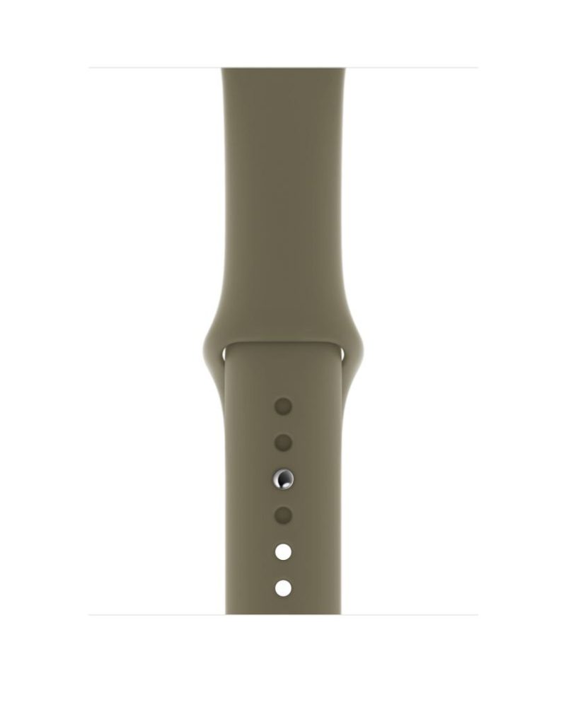 Khaki silicone Apple Watch sport band with pin buckle closure