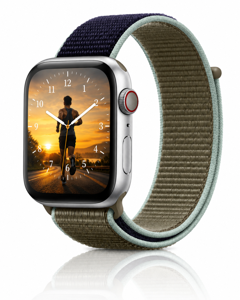 Model wearing Khaki Sport Loop For Apple Watch Apple Watch band