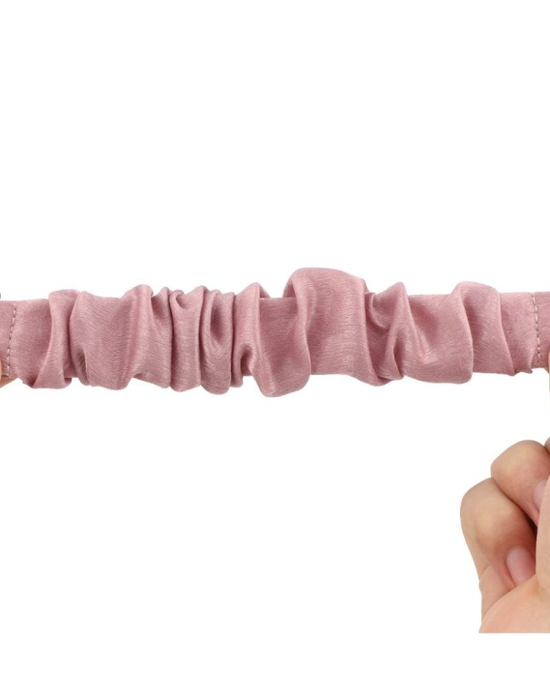 Light pink satin scrunchie elastic band for Apple Watch with metal connectors