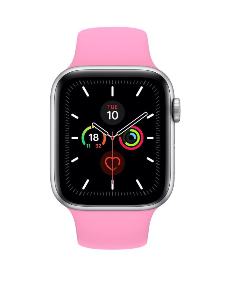 Light pink silicone sport band for Apple Watch with silver case