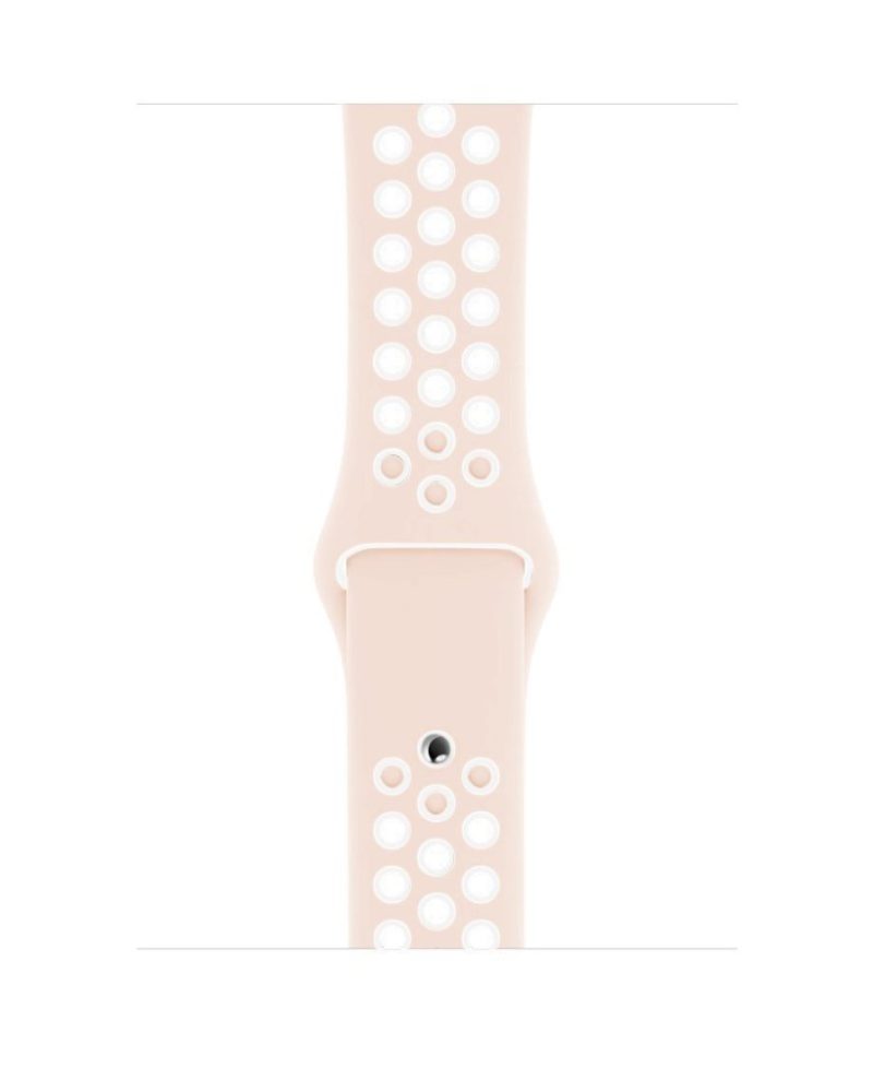 Light pink and white perforated silicone Apple Watch sport band with pin-and-tuck closure