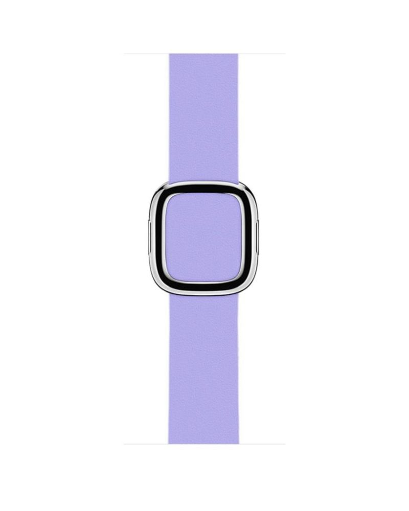 Lilac leather Apple Watch band with polished silver modern buckle clasp