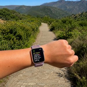 Model wearing Lilac Sport Loop For Apple Watch Apple Watch band