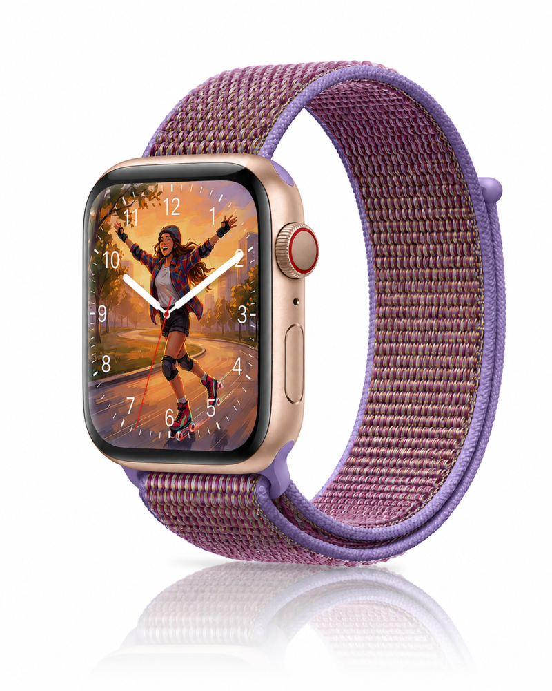 Model wearing Lilac Sport Loop For Apple Watch Apple Watch band