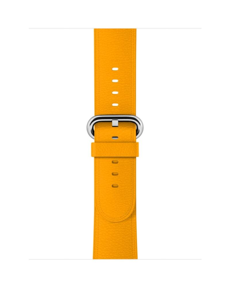 Marigold yellow leather Apple Watch band with silver buckle clasp