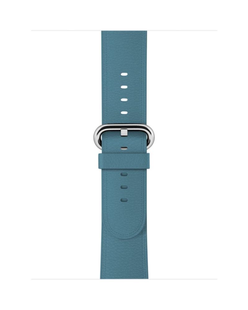 Marine Blue leather Apple Watch band with silver classic buckle clasp