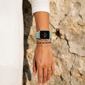 Model wearing Marine Green Sport Loop For Apple Watch Apple Watch band