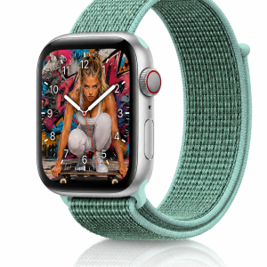 Model wearing Marine Green Sport Loop For Apple Watch Apple Watch band
