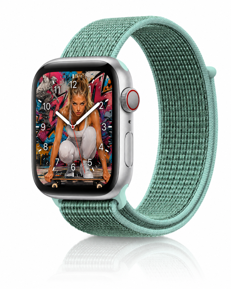 Model wearing Marine Green Sport Loop For Apple Watch Apple Watch band