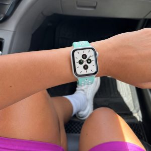 Model wearing Marine/White Sport Band Active for Apple Watch Apple Watch band