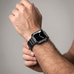 Model wearing Maximus Magnetic Stainless Steel Band for Apple Watch in Black Apple Watch band