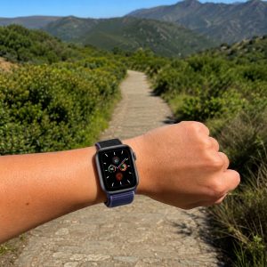 Model wearing Midnight Blue Black Sport Loop For Apple Watch Apple Watch band