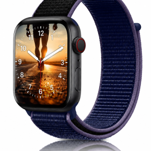Model wearing Midnight Blue Black Sport Loop For Apple Watch Apple Watch band