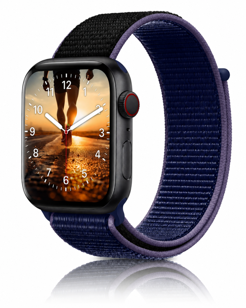 Model wearing Midnight Blue Black Sport Loop For Apple Watch Apple Watch band