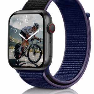 Model wearing Midnight Blue Sport Loop For Apple Watch Apple Watch band