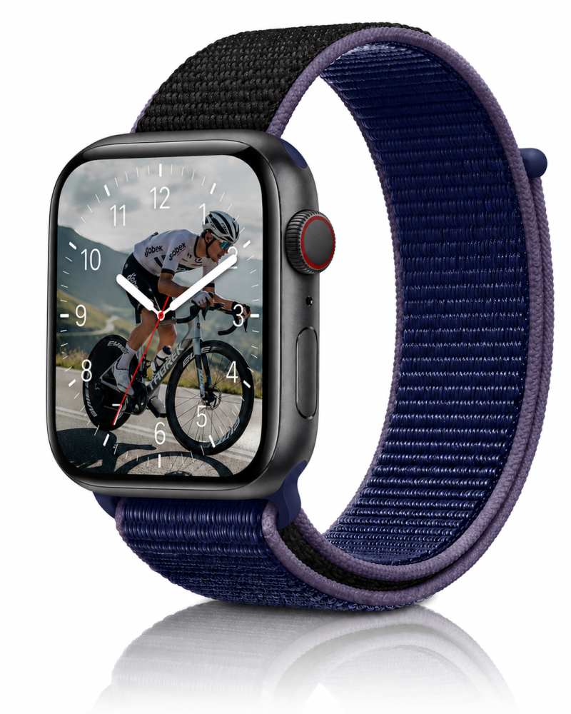 Model wearing Midnight Blue Sport Loop For Apple Watch Apple Watch band
