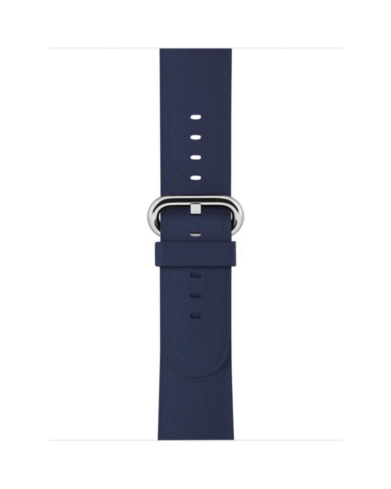 Midnight blue leather Apple Watch band with silver classic buckle clasp