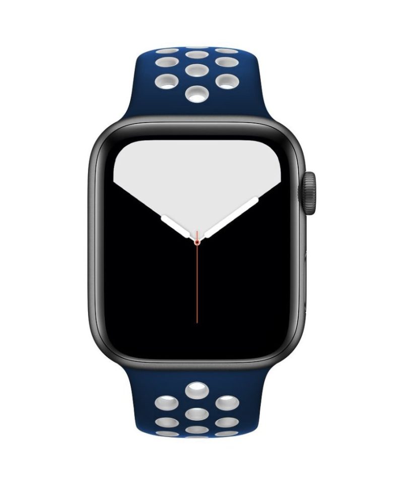 Midnight blue and white perforated silicone sport band for Apple Watch