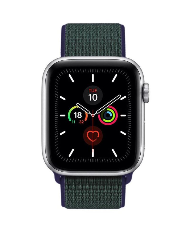 Midnight Fog woven nylon Sport Loop Apple Watch band in dark green and navy