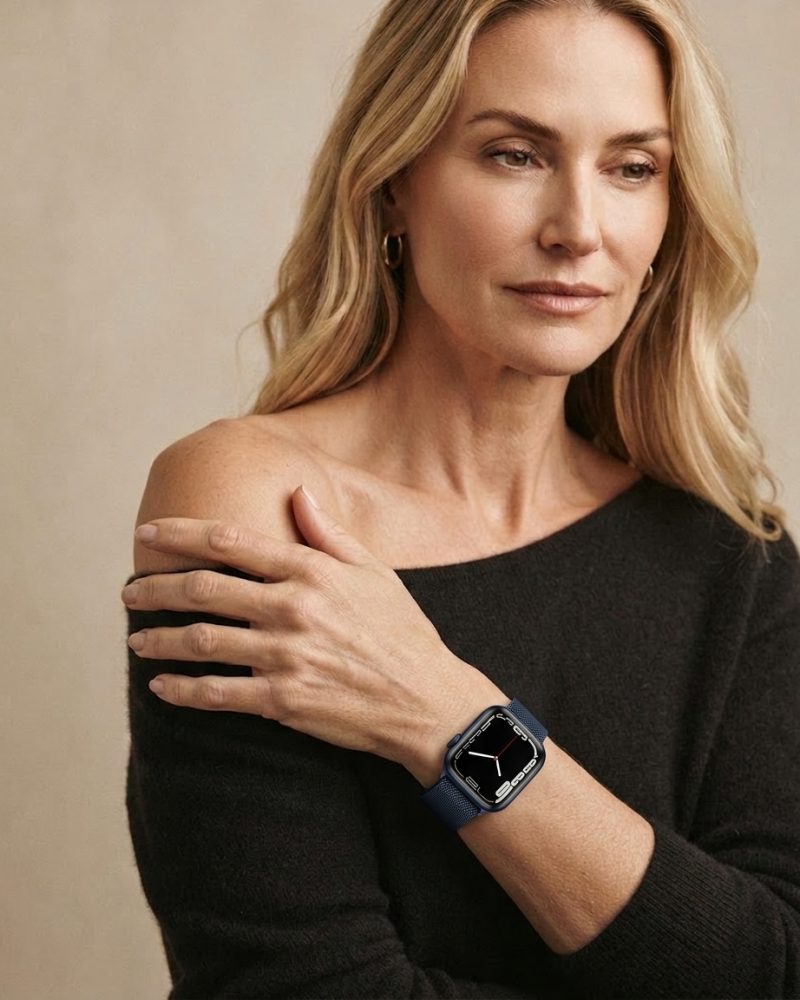 Model wearing Midnight Milanese Loop For Apple Watch Apple Watch band