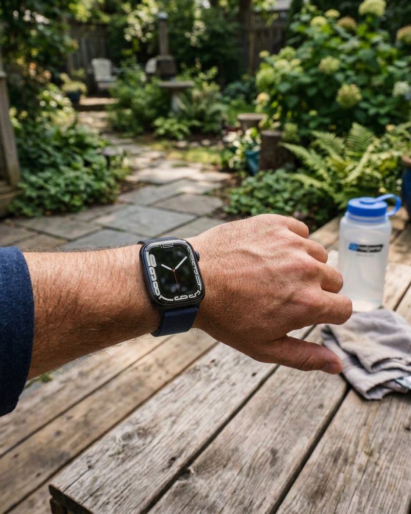 Model wearing Midnight Milanese Loop For Apple Watch Apple Watch band